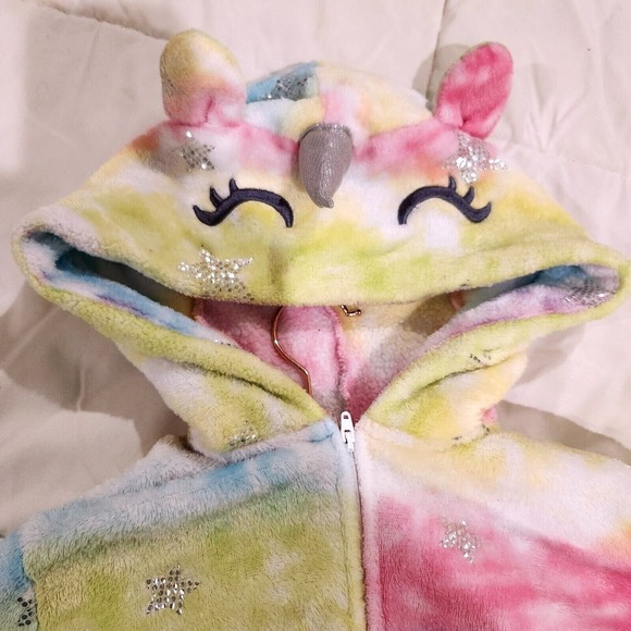Saint Eve Kids Pajamas Hooded One Piece Unicorn Rainbow Tie Dye Girls Size S 7/8 - Picture 1 of 9